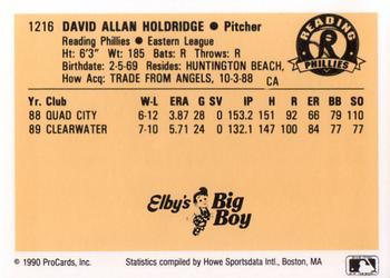 1990 ProCards #1216 David Holdridge Back