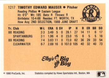 1990 ProCards #1217 Tim Mauser Back