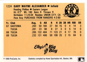 1990 ProCards #1224 Gary Alexander Back