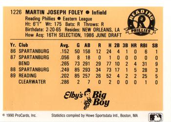 1990 ProCards #1226 Marty Foley Back