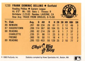 1990 ProCards #1230 Frank Bellino Back
