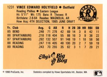 1990 ProCards #1231 Vince Holyfield Back