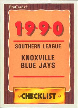 1990 ProCards #1237 Knoxville Blue Jays Checklist Front