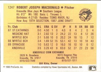 1990 ProCards #1247 Bob MacDonald Back