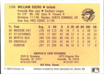 1990 ProCards #1249 William Suero Back