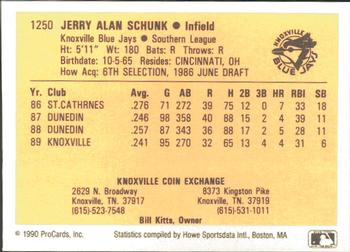 1990 ProCards #1250 Jerry Schunk Back