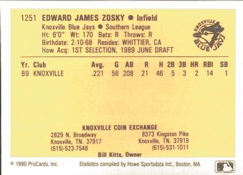 1990 ProCards #1251 Eddie Zosky Back