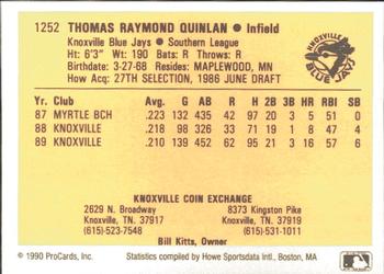 1990 ProCards #1252 Tom Quinlan Back