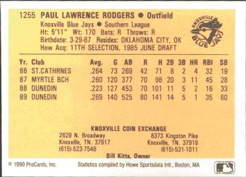 1990 ProCards #1255 Paul Rodgers Back
