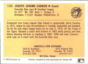 1990 ProCards #1260 J.J. Cannon Back