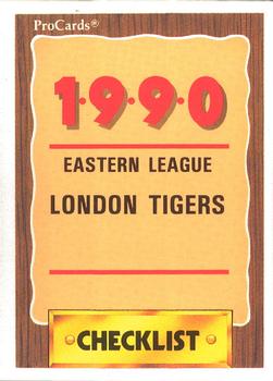 1990 ProCards #1262 London Tigers Checklist Front