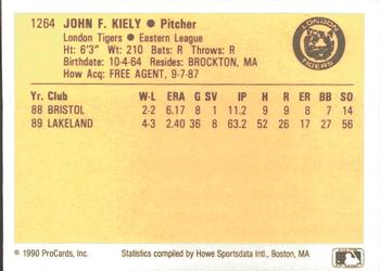 1990 ProCards #1264 John Kiely Back