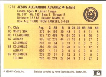 1990 ProCards #1273 Chris Alvarez Back