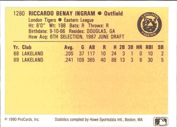 1990 ProCards #1280 Riccardo Ingram Back