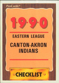 1990 ProCards #1284 Canton-Akron Indians Checklist Front