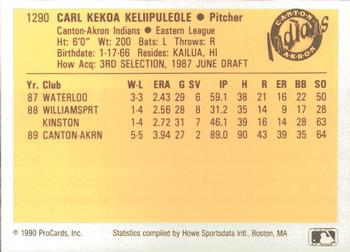 1990 ProCards #1290 Carl Keliipuleole Back