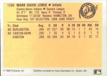 1990 ProCards #1299 Mark Lewis Back