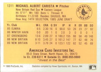 1990 ProCards #1311 Mike Carista Back