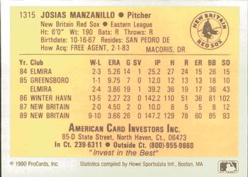1990 ProCards #1315 Josias Manzanillo Back