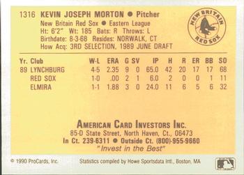 1990 ProCards #1316 Kevin Morton Back