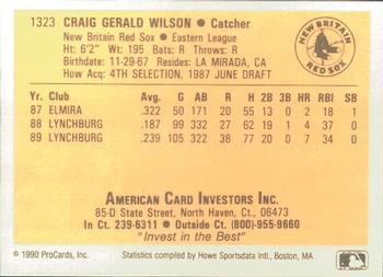 1990 ProCards #1323 Craig Wilson Back