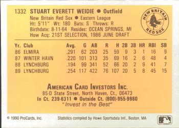 1990 ProCards #1332 Stu Weidie Back