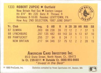 1990 ProCards #1333 Bob Zupcic Back