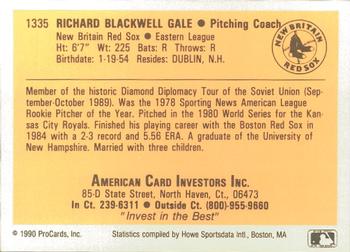 1990 ProCards #1335 Rich Gale Back