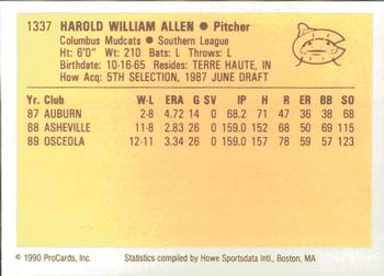 1990 ProCards #1337 Harold Allen Back