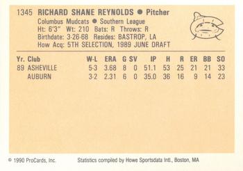 1990 ProCards #1345 Shane Reynolds Back