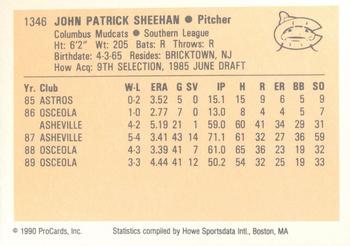 1990 ProCards #1346 John Sheehan Back