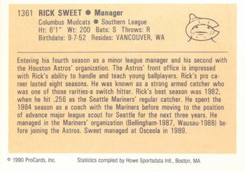 1990 ProCards #1361 Rick Sweet Back