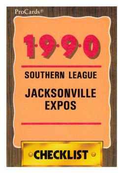 1990 ProCards #1364 Jacksonville Expos Checklist Front