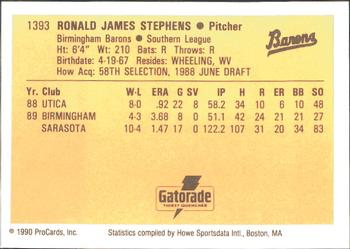 1990 ProCards #1393 Ron Stephens Back