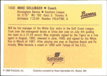 1990 ProCards #1400 Mike Gellinger Back