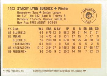 1990 ProCards #1403 Stacey Burdick Back