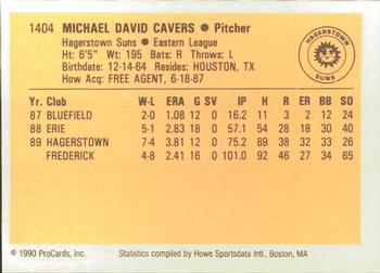 1990 ProCards #1404 Mike Cavers Back
