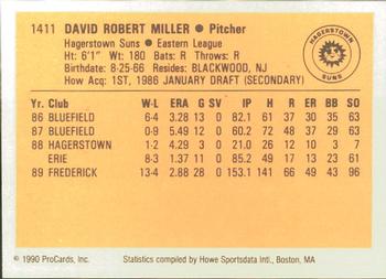1990 ProCards #1411 Dave Miller Back