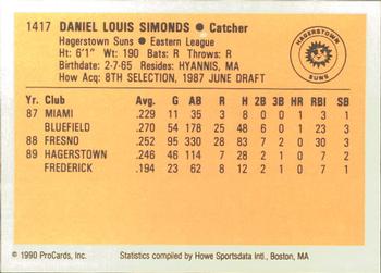 1990 ProCards #1417 Dan Simonds Back