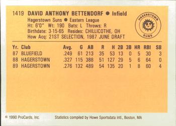 1990 ProCards #1419 Dave Bettendorf Back