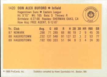 1990 ProCards #1420 Don Buford Jr. Back