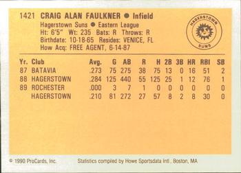 1990 ProCards #1421 Craig Faulkner Back