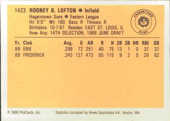 1990 ProCards #1423 Rodney Lofton Back