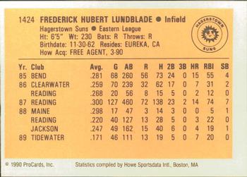 1990 ProCards #1424 Rick Lundblade Back