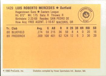 1990 ProCards #1429 Luis Mercedes Back