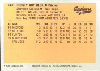 1990 ProCards #1435 Rod Beck Back