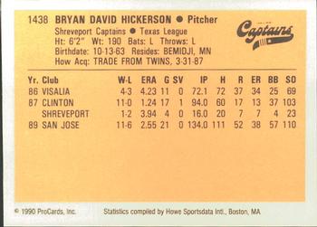 1990 ProCards #1438 Bryan Hickerson Back
