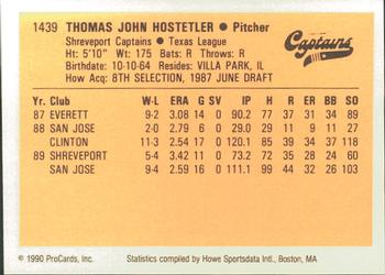 1990 ProCards #1439 Tom Hostetler Back