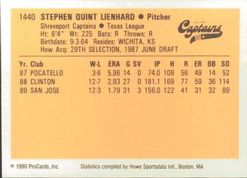 1990 ProCards #1440 Steve Lienhard Back