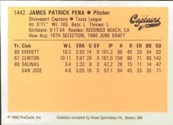 1990 ProCards #1442 Jim Pena Back